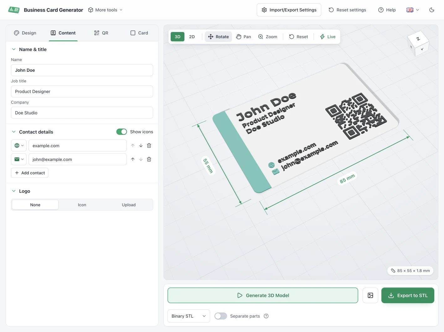 Businesscard2STL