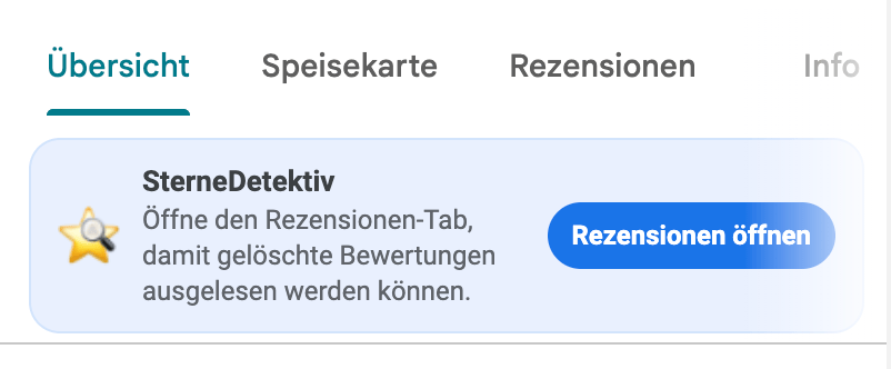 SterneDetektiv Hinweis im Google-Maps-Übersichts-Tab